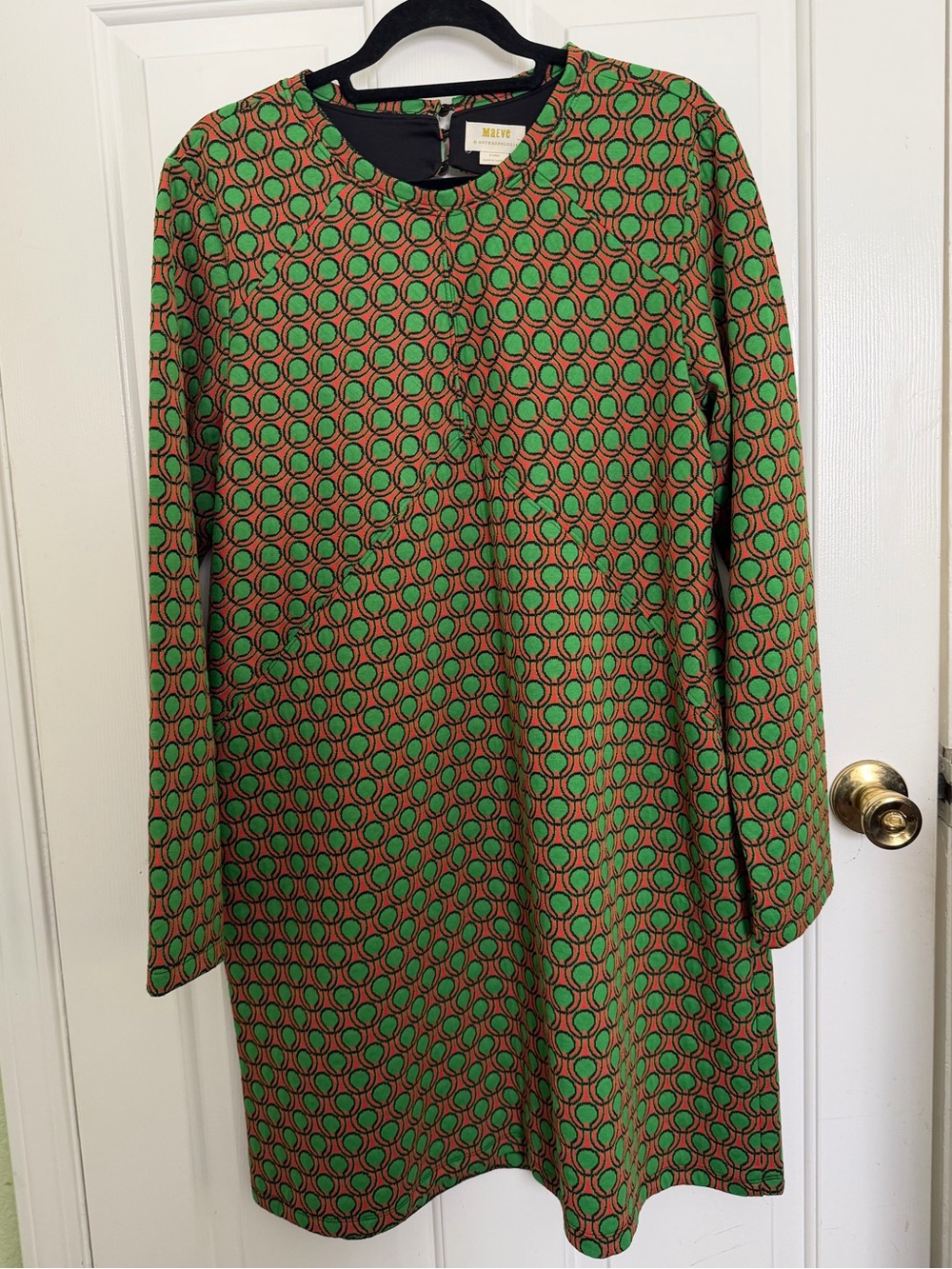 Anthropologie Maeve Jacquard Shift Geometric Long-Sleeve Mini Dress XL